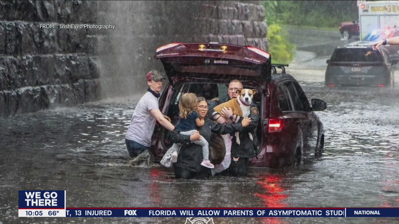 Family rescued from flooded car in Caln Township during heavy downpours