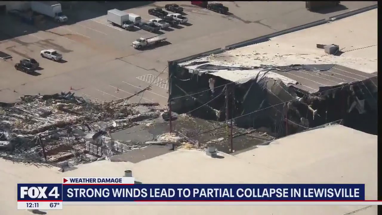 Strong winds lead to roof collapse in Lewisville
