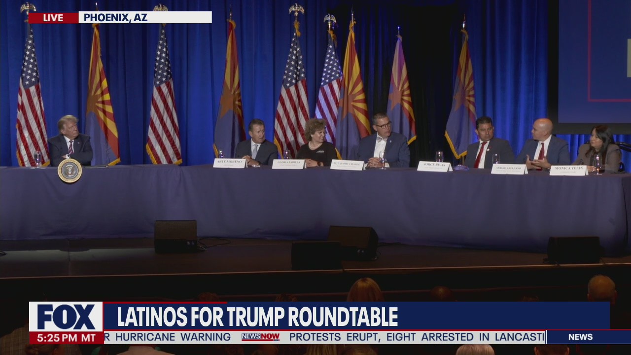 President Donald Trump attends a Latinos for Trump roundtable in Arizona