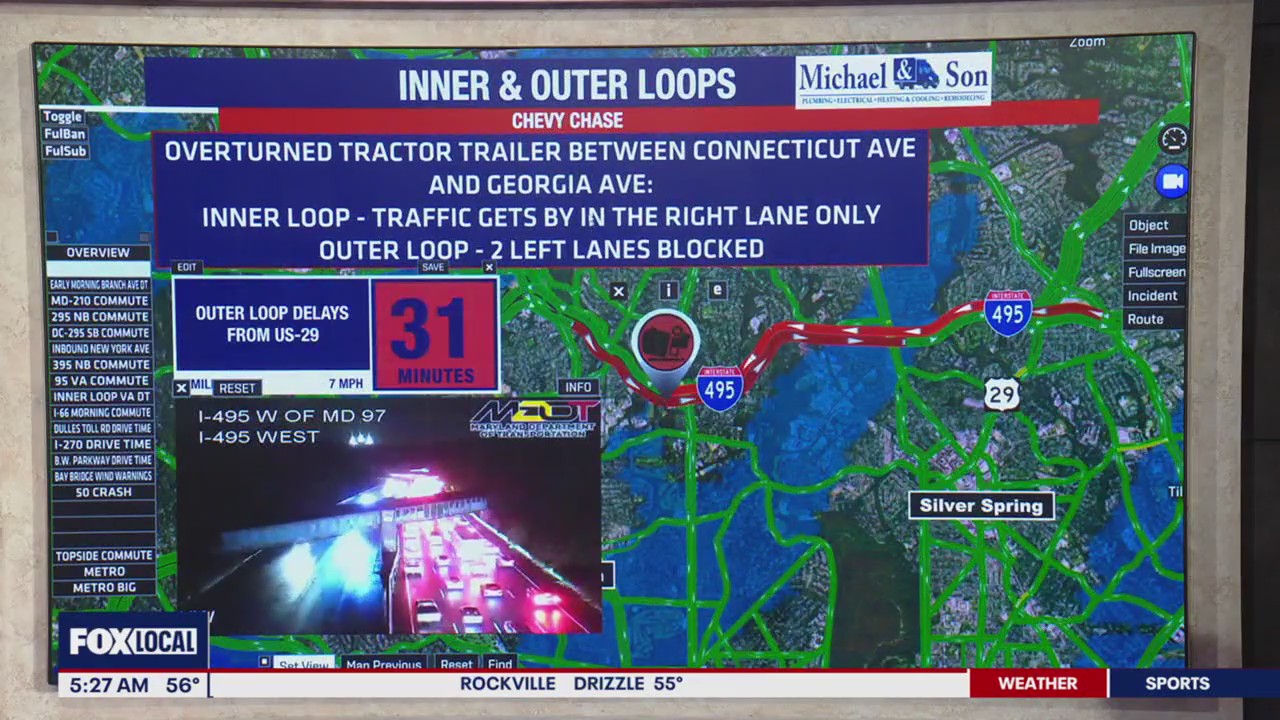 I-495 delays after tractor-trailer overturns in Chevy Chase | FOX 5 DC