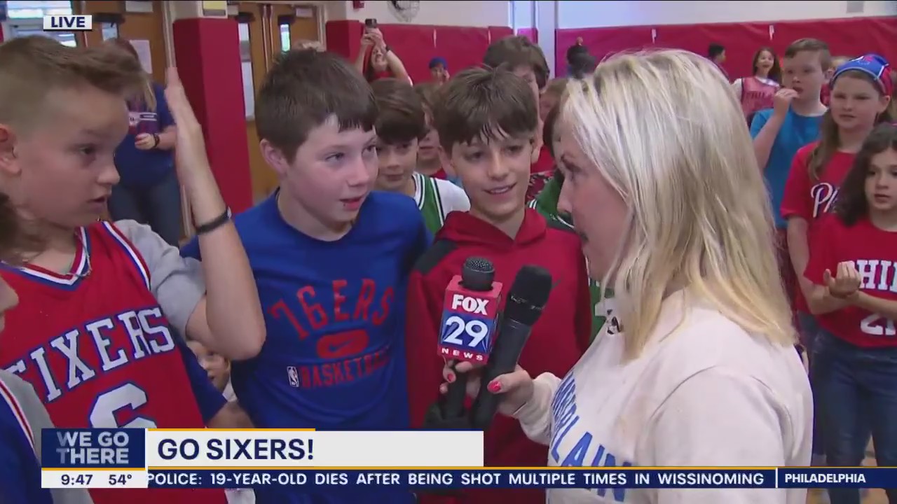 Students in West Chester celebrate the Sixers