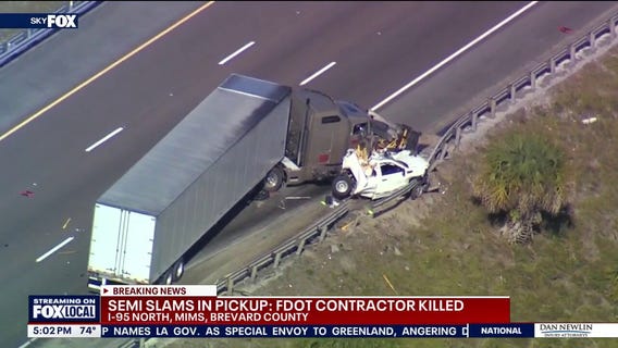 Traffic worker killed in I-95 semi truck crash: FHP