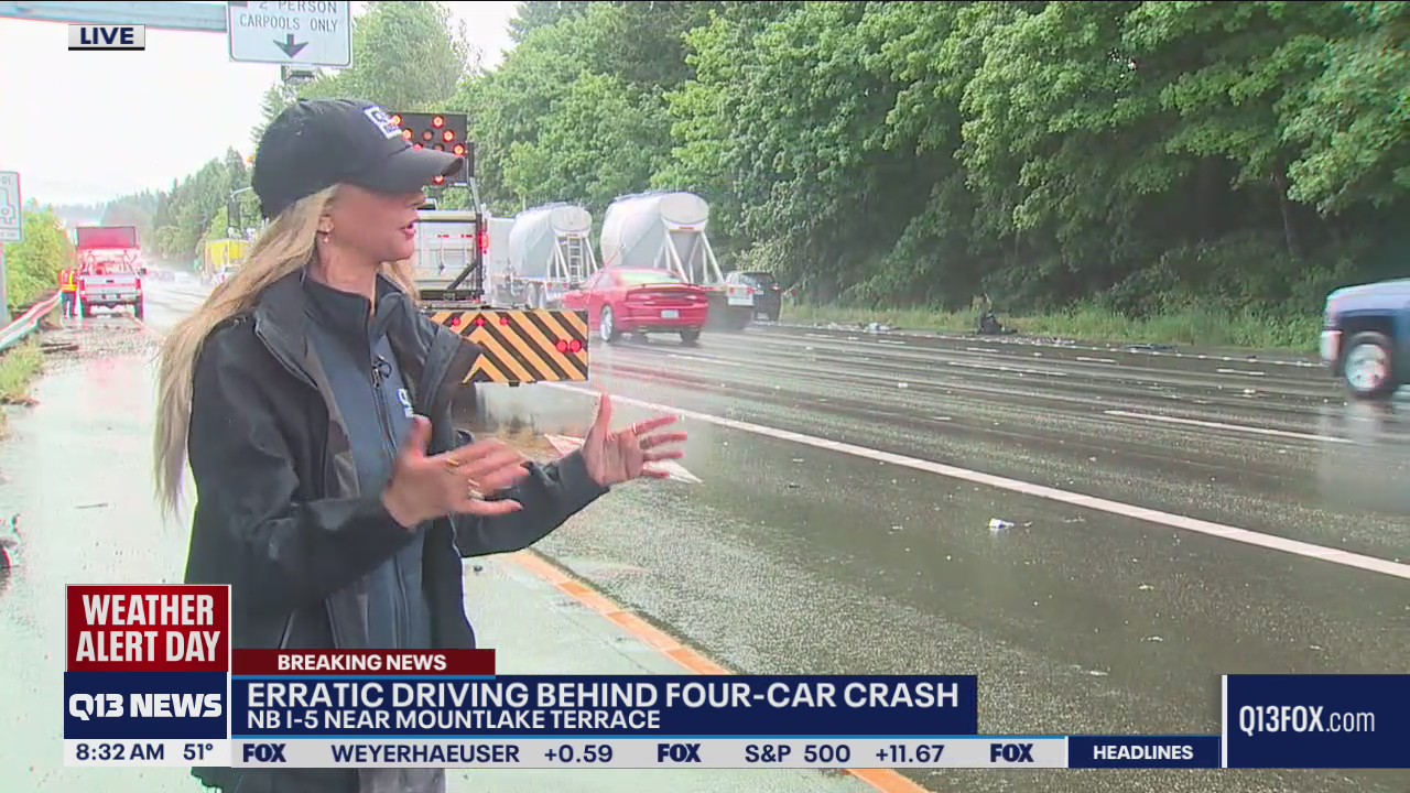 Erratic driving caused four-car crash on I-5