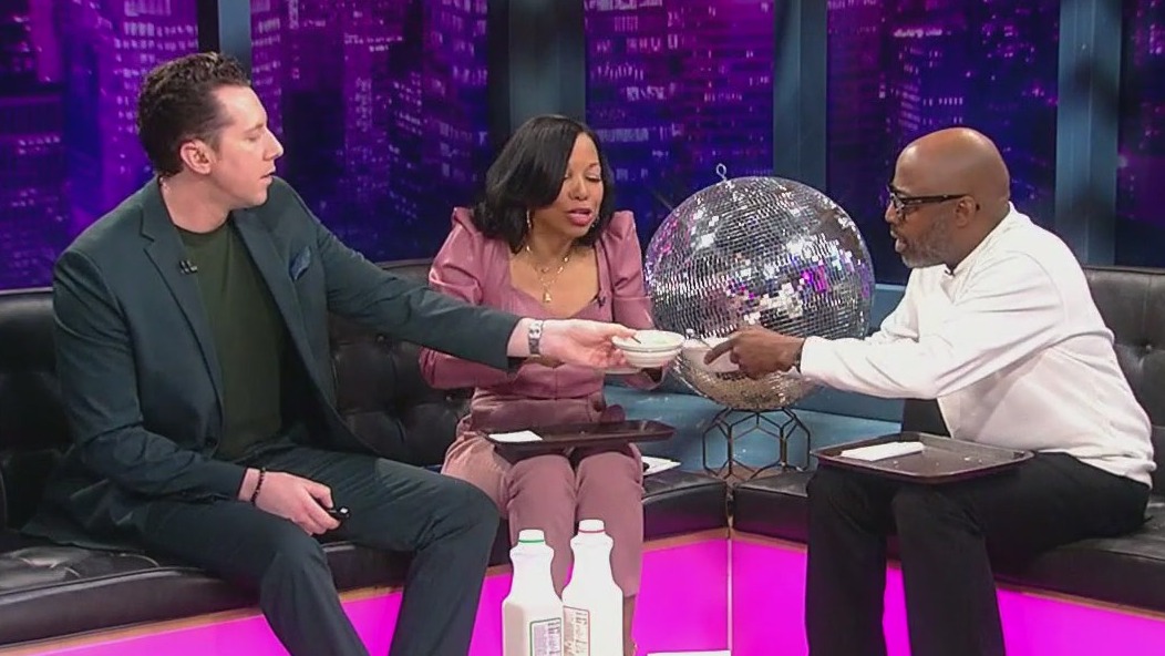 Celebrities on the couch eating cereal