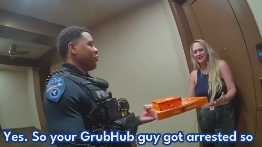 Officers deliver pizza after arrest