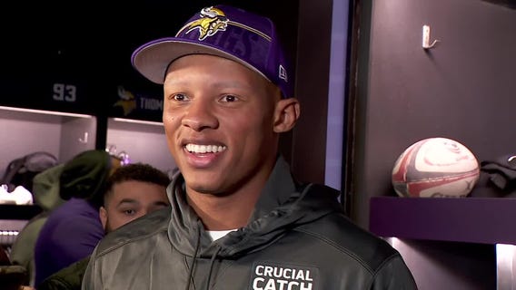 Vikings QB Josh Dobbs speaks to the media