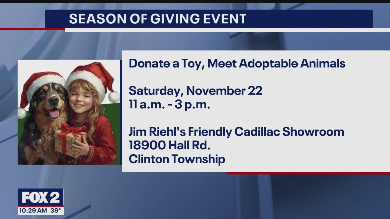 Pet adoption event and toy drive in Clinton Township on November 22