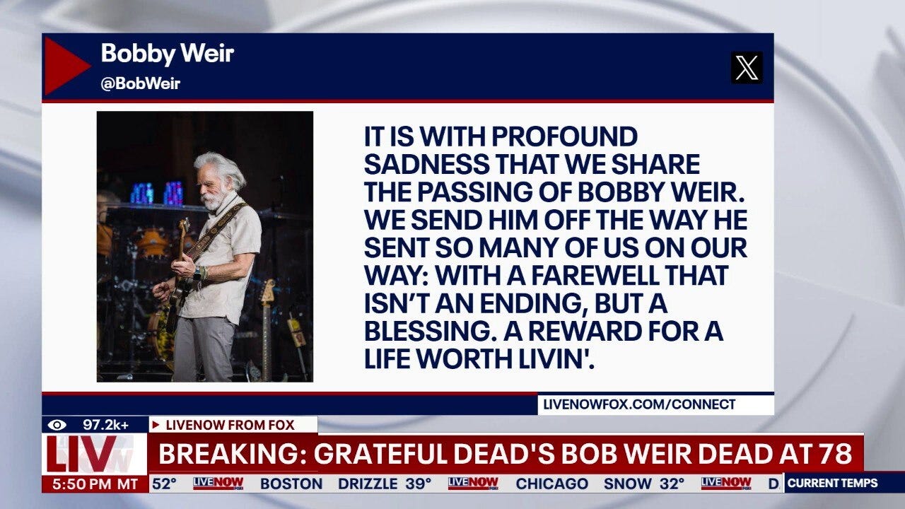Breaking: Grateful Dead co-founder Bob Weir dead at 78