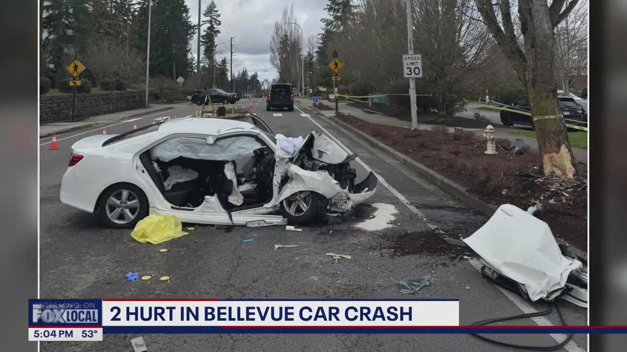 Two people hurt in Bellevue, WA car crash | FOX 13 Seattle