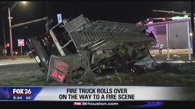Fire truck rolls over in Tomball area