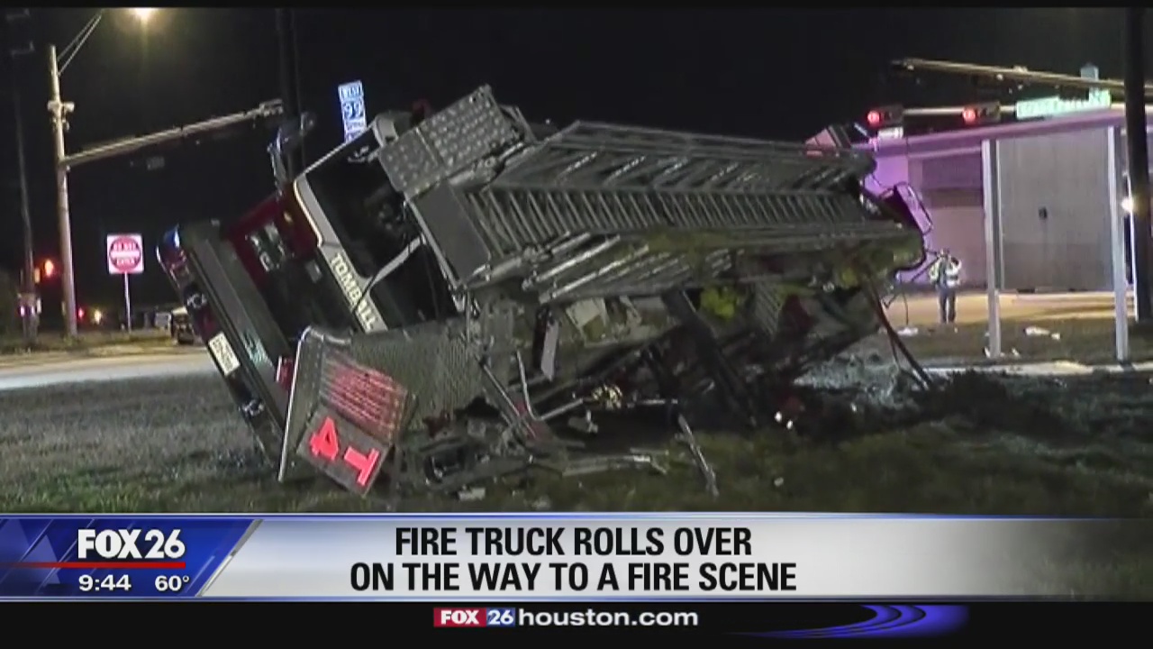 Fire truck rolls over in Tomball area