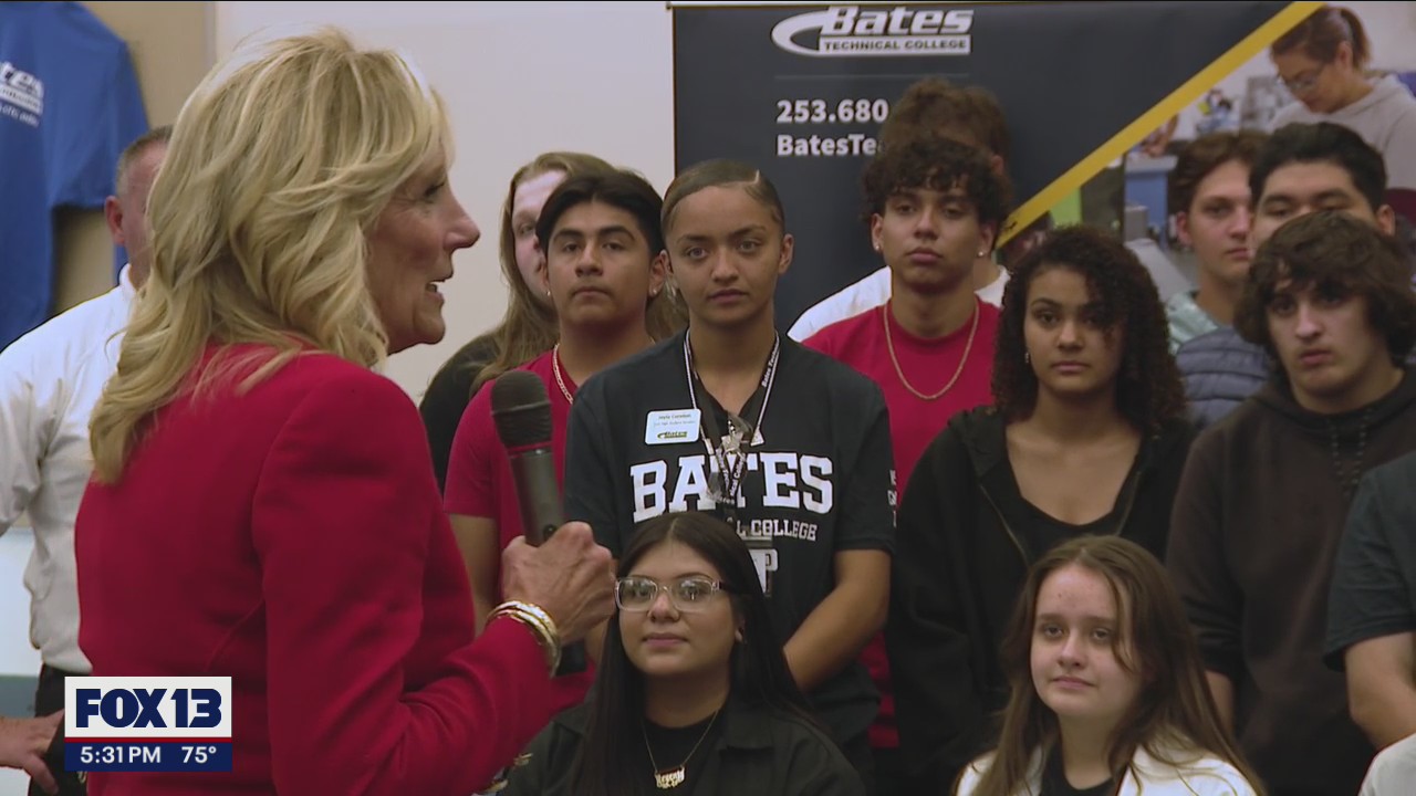 First Lady Jill Biden visits Bates Technical College in Tacoma