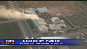 Manufacturing plant catches fire for the second time in 2 weeks