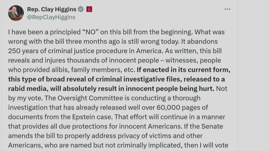 House overwhelmingly votes to release Epstein files