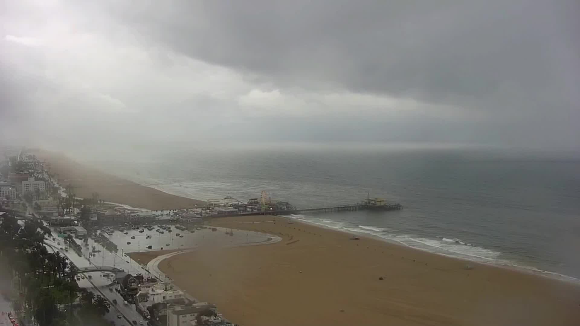 Santa Monica Pier slowly dries out after rain