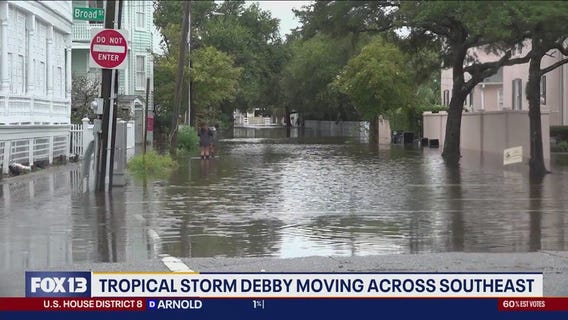 Tropical Storm Debby moving across Southeast