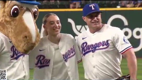 Paige Bueckers throws out first pitch at Texas Rangers game