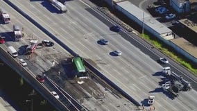 Big rig bursts into flames on 57 Freeway