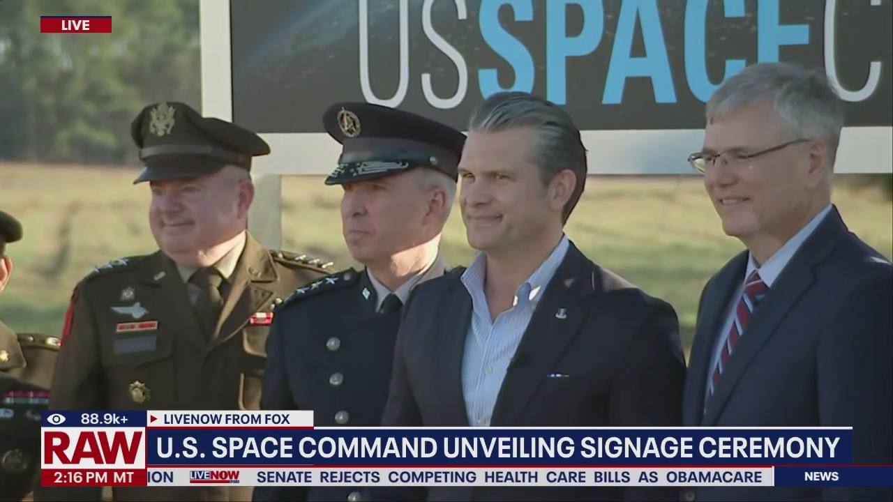 Defense Sec. Hegseth at new U.S. Space Command HQ