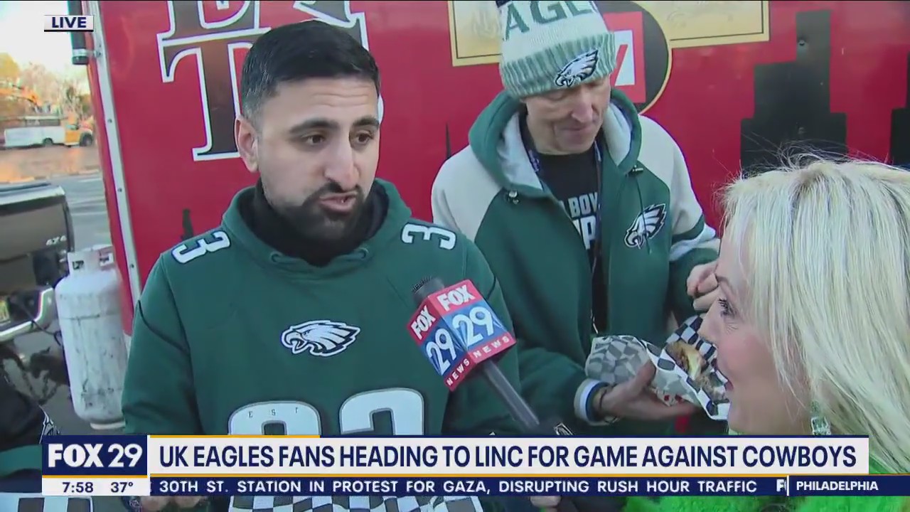 Eagles fans from the UK have their 1st tailgate
