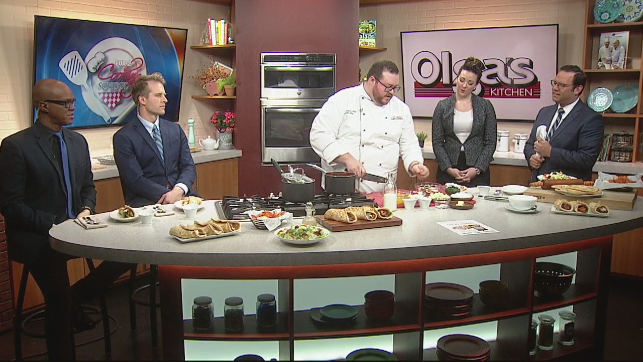 Making Mediterranean spinach and feta soup with Olga's Kitchen