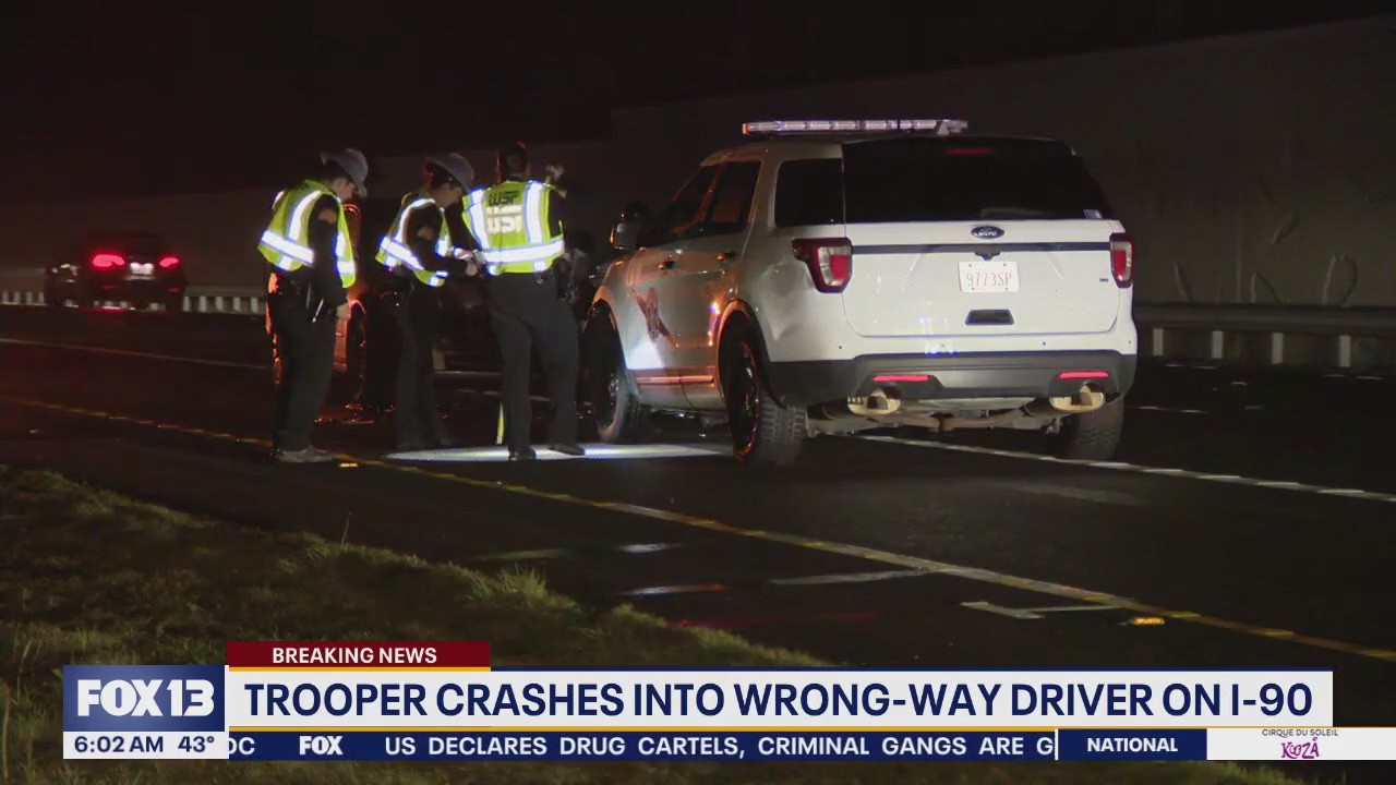 Trooper crashes into wrong-way driver on I-90