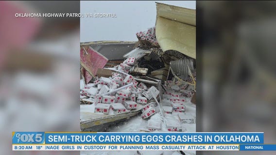 Semi-truck carrying eggs crashes in Oklahoma