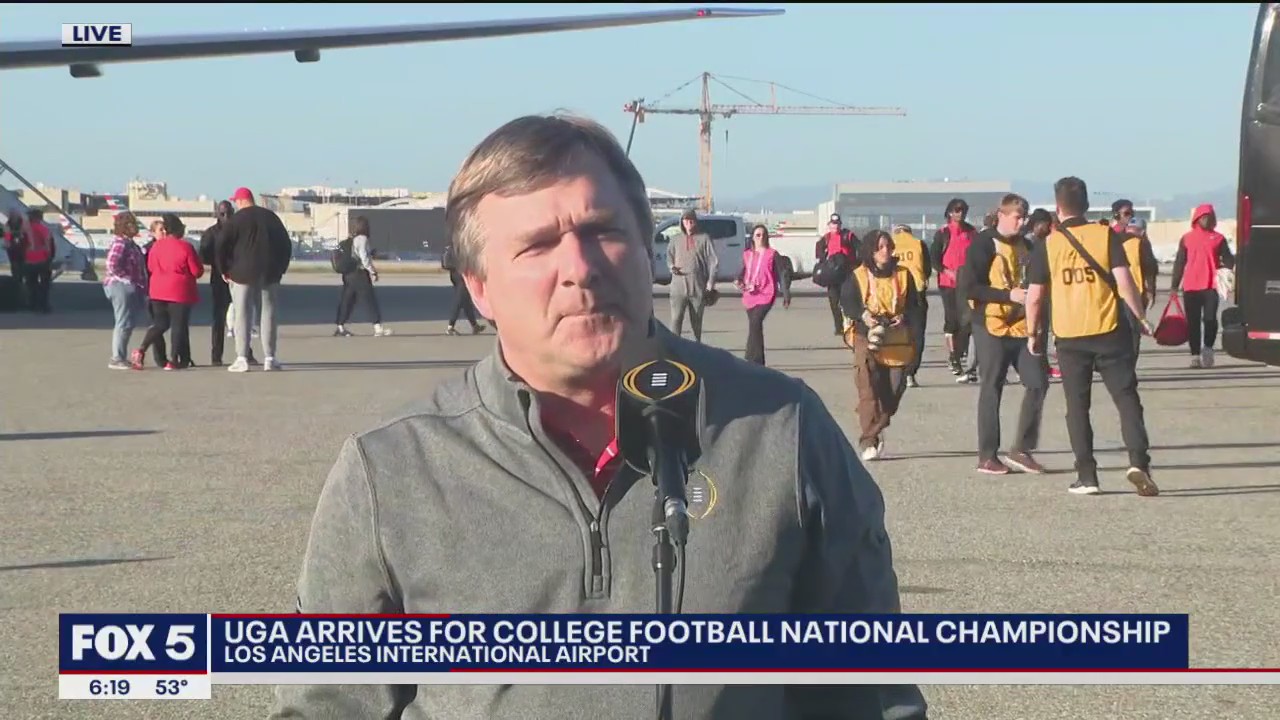 UGA Head Coach Kirby Smart takes questions after arriving for College Football National Championship