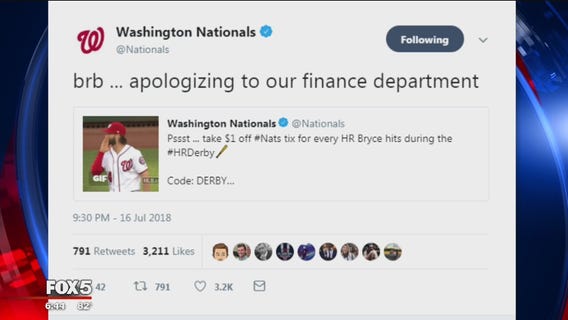 Nationals end up selling $1 tickets after offering discount for every Bryce Harper HR during Home Run Derby