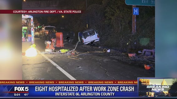 Police say 8 injured after DUI driver strikes construction workers on Interstate 66 in Arlington County