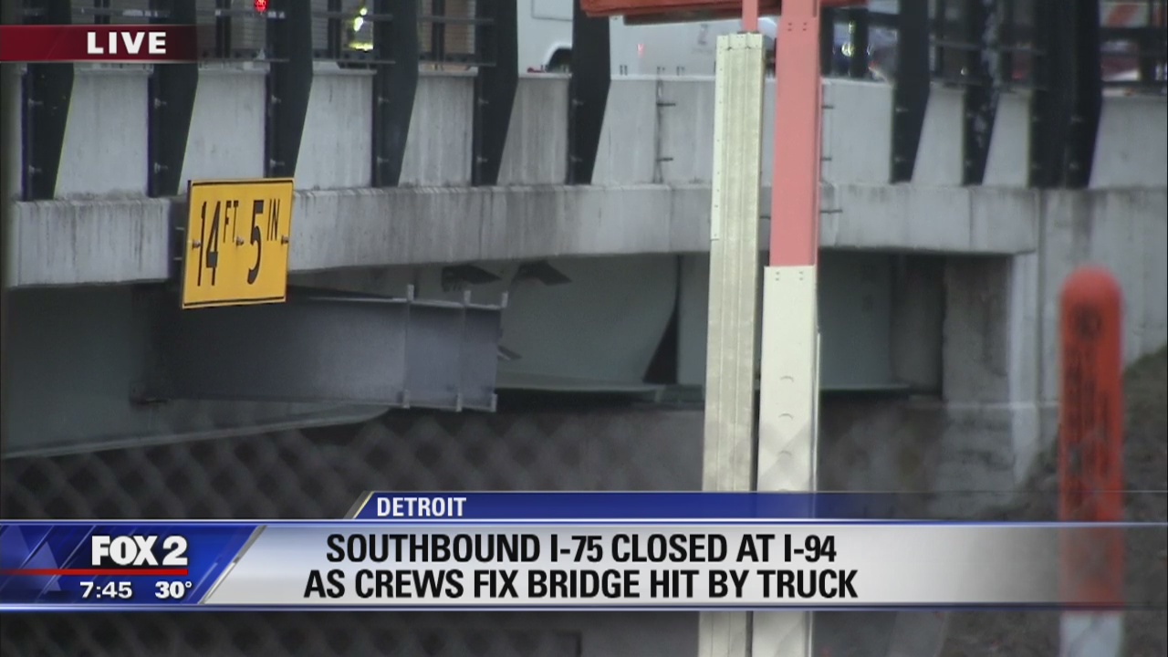 I-75 Warren overpass damaged by semi-truck; alt routes advised