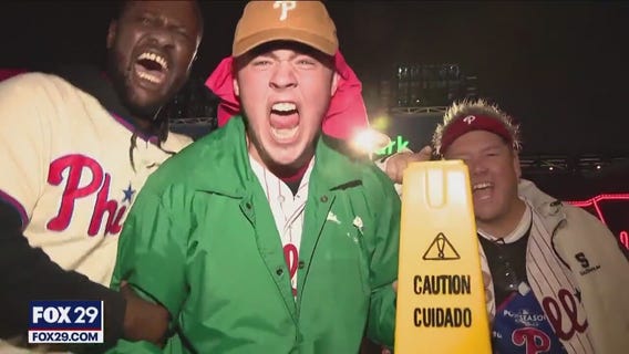 Phillies fans celebrate National League Championship outside the ballpark