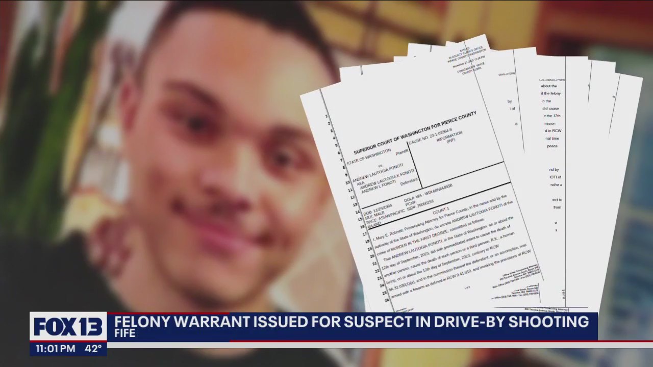 Felony warrant issued for suspect in drive-by shooting | FOX 13 Seattle