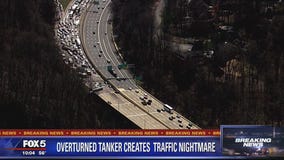 Overturned tanker creates traffic nightmare