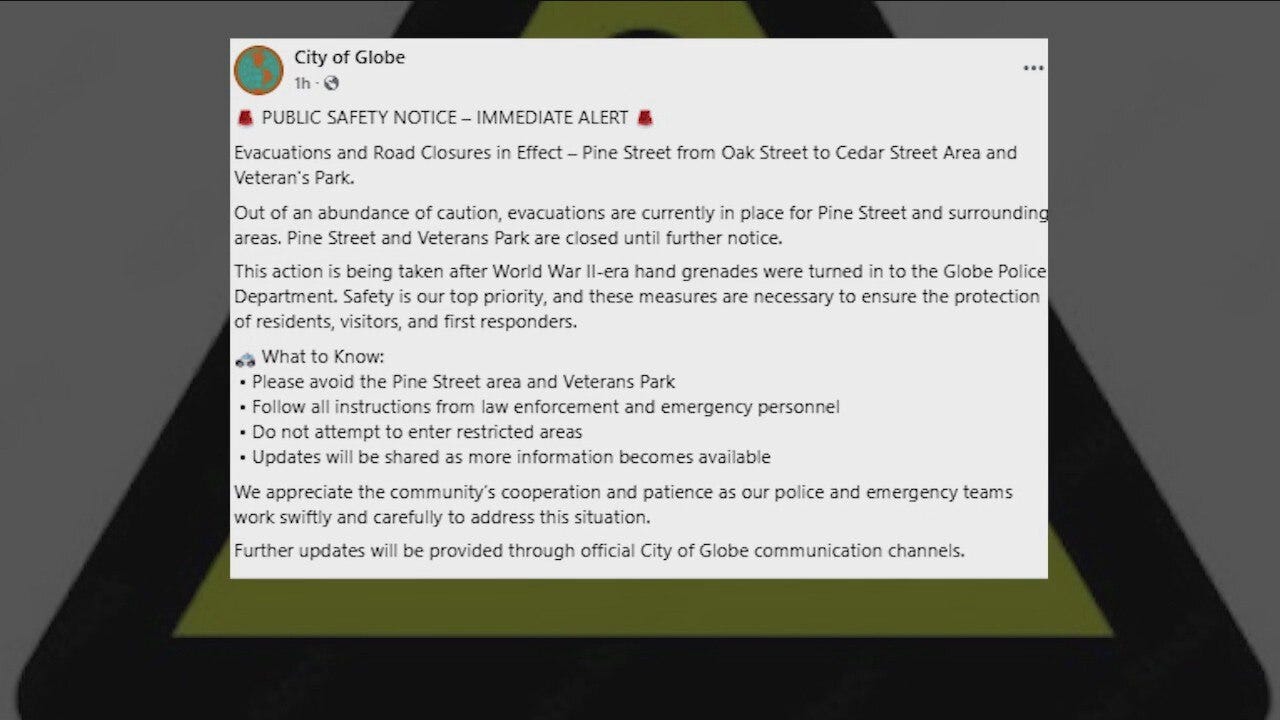 Parts of Globe evacuated due to hand grenades