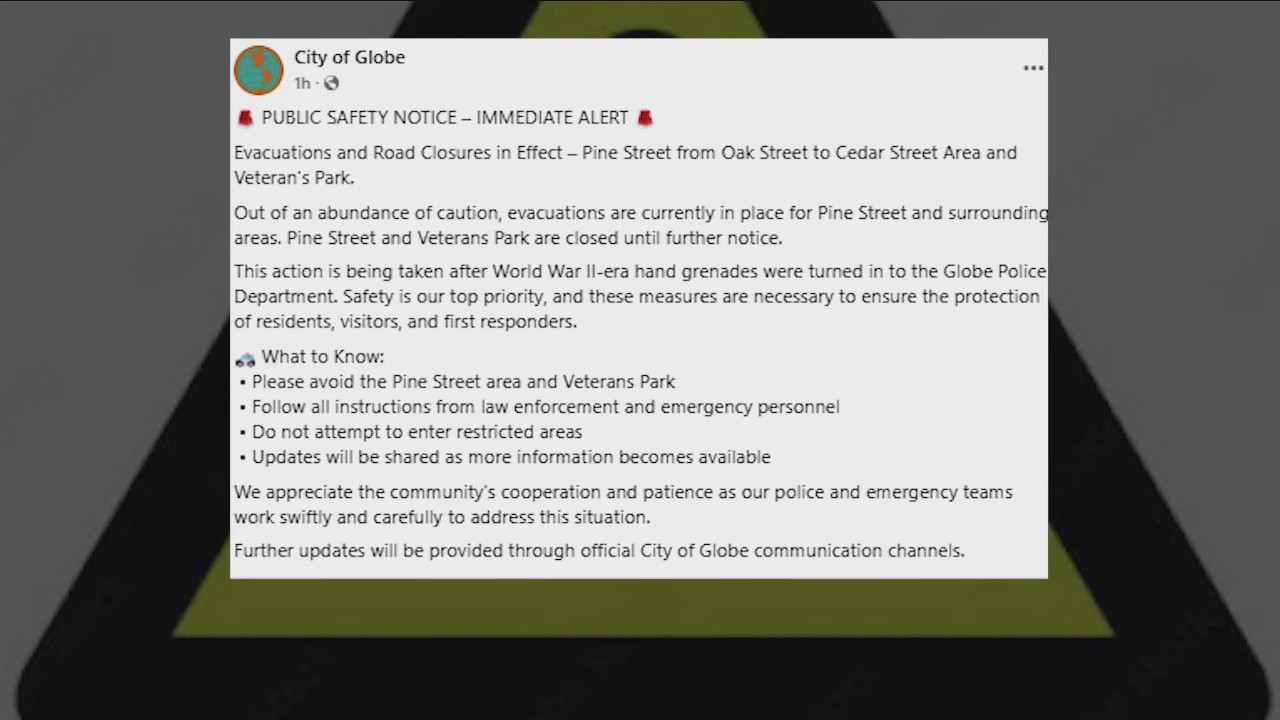 Parts of Globe evacuated due to hand grenades