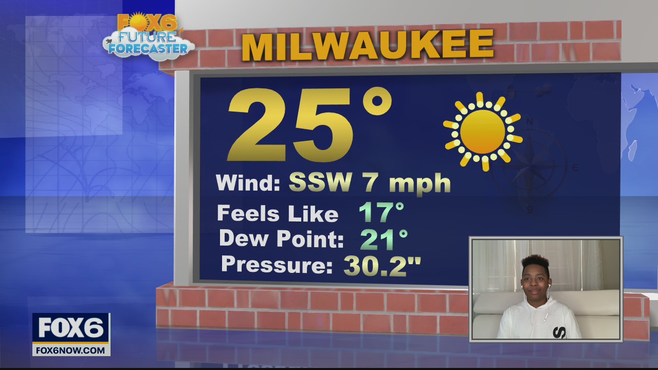 12-year-old Cavione helps with the weather