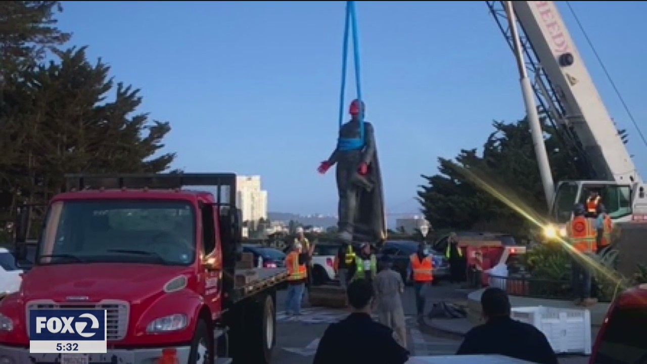 Columbus statue removed at Coit Tower