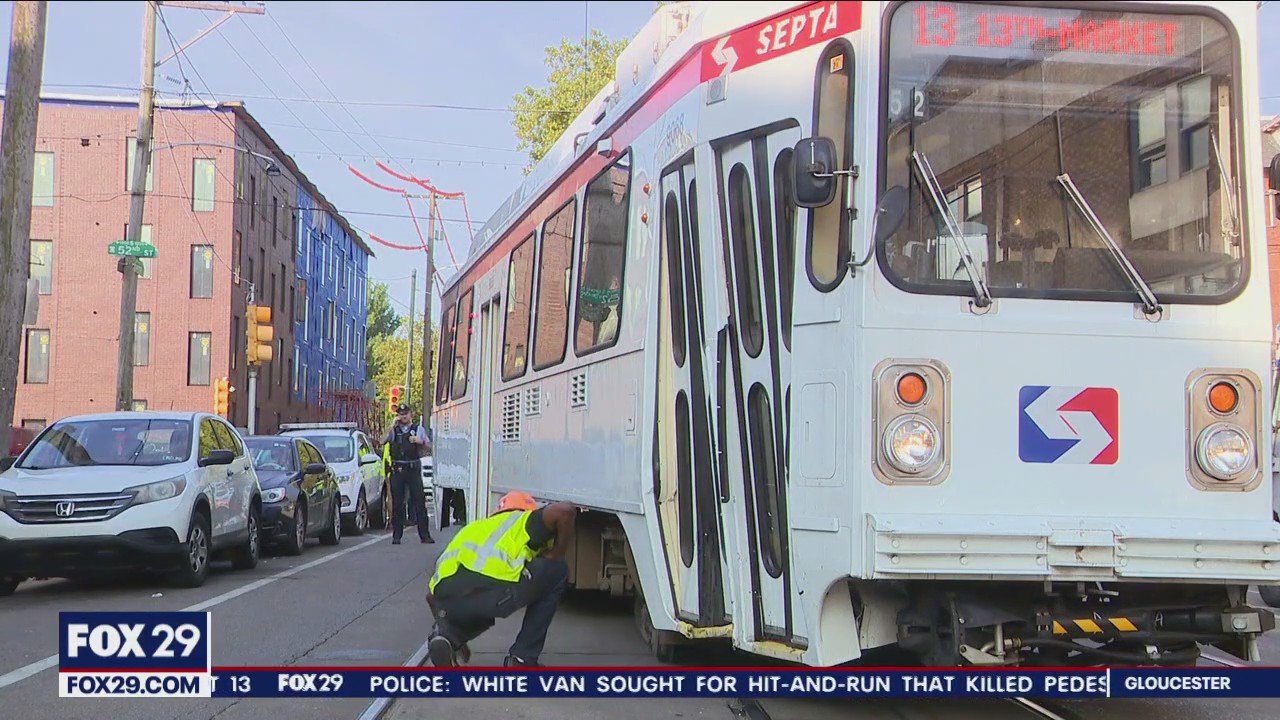 4 injured after car runs red light, derails SEPTA trolley in Kingsessing