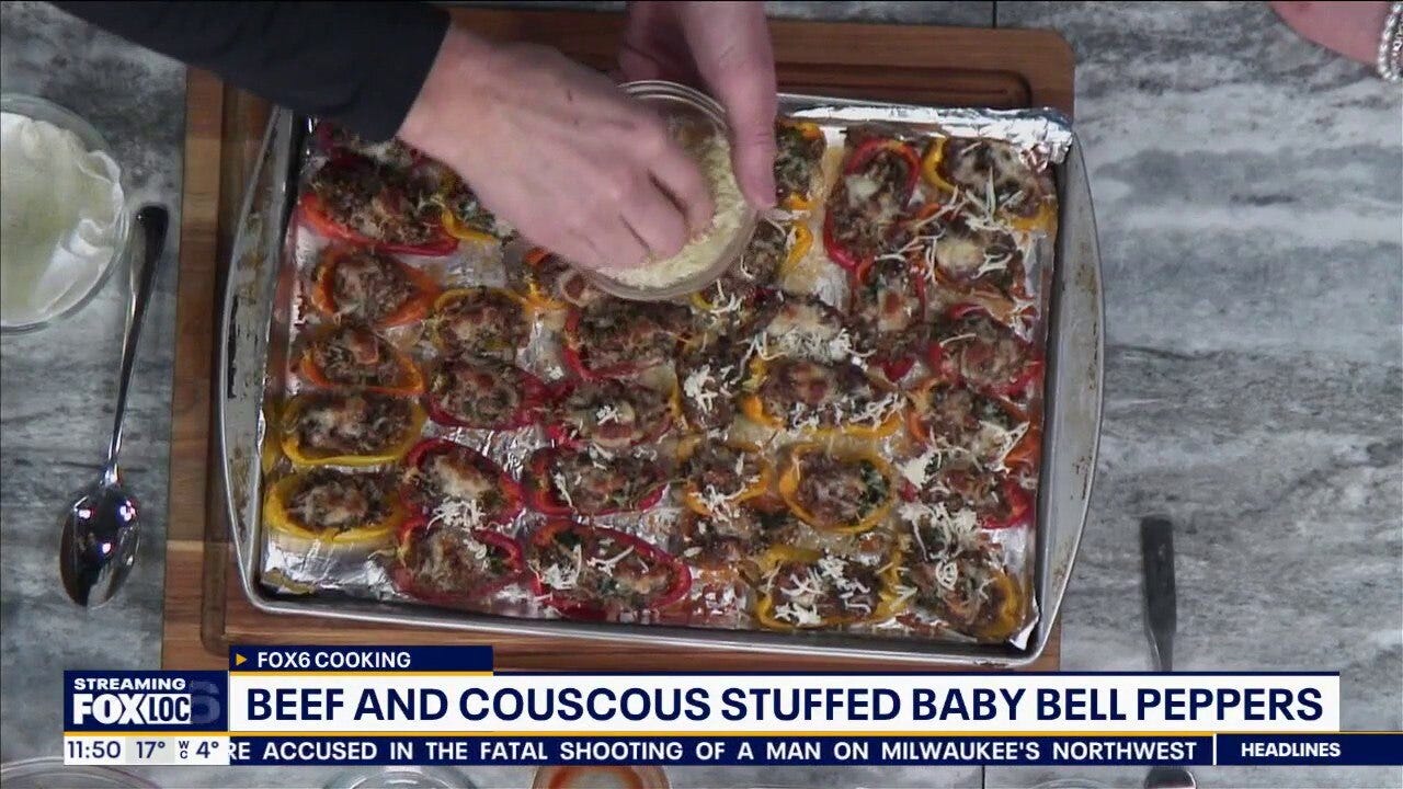 Beef-and-couscous-stuffed baby bell peppers