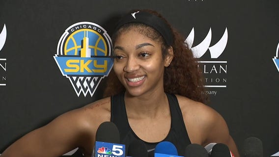 Chicago Sky's Angel Reese, Tyler Marsh talk after Tuesday's practice