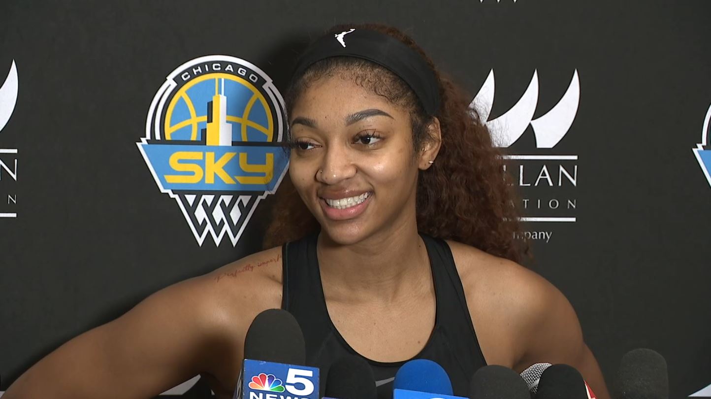 Chicago Sky's Angel Reese, Tyler Marsh talk after Tuesday's practice