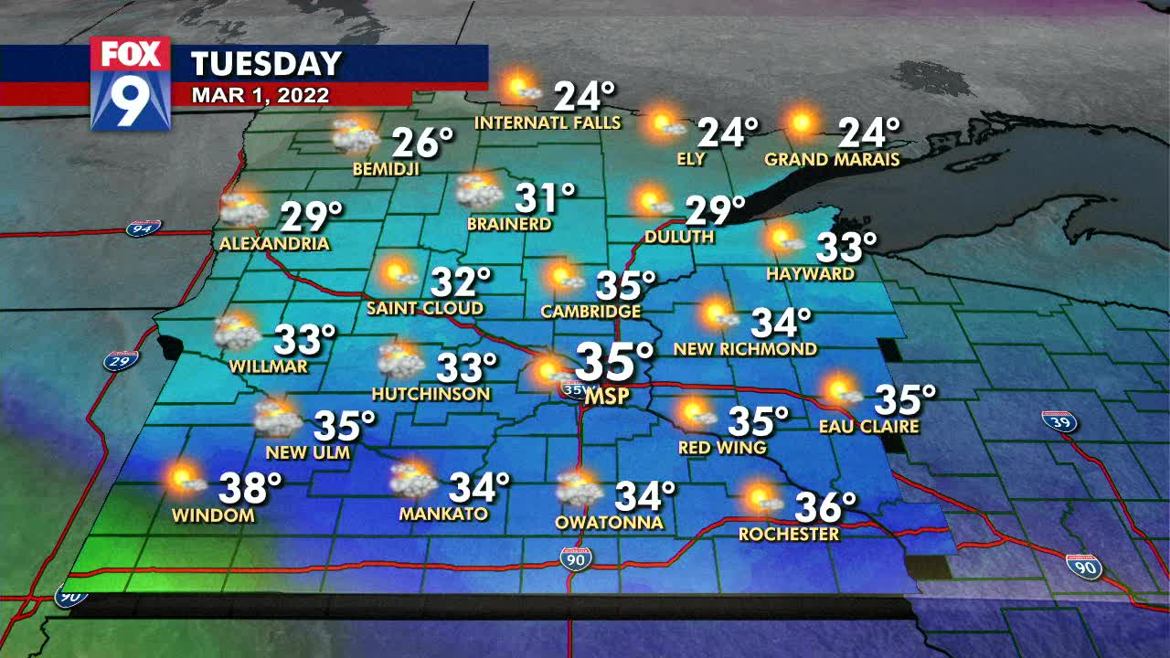 Tuesday's forecast: More thawing with a high around 35