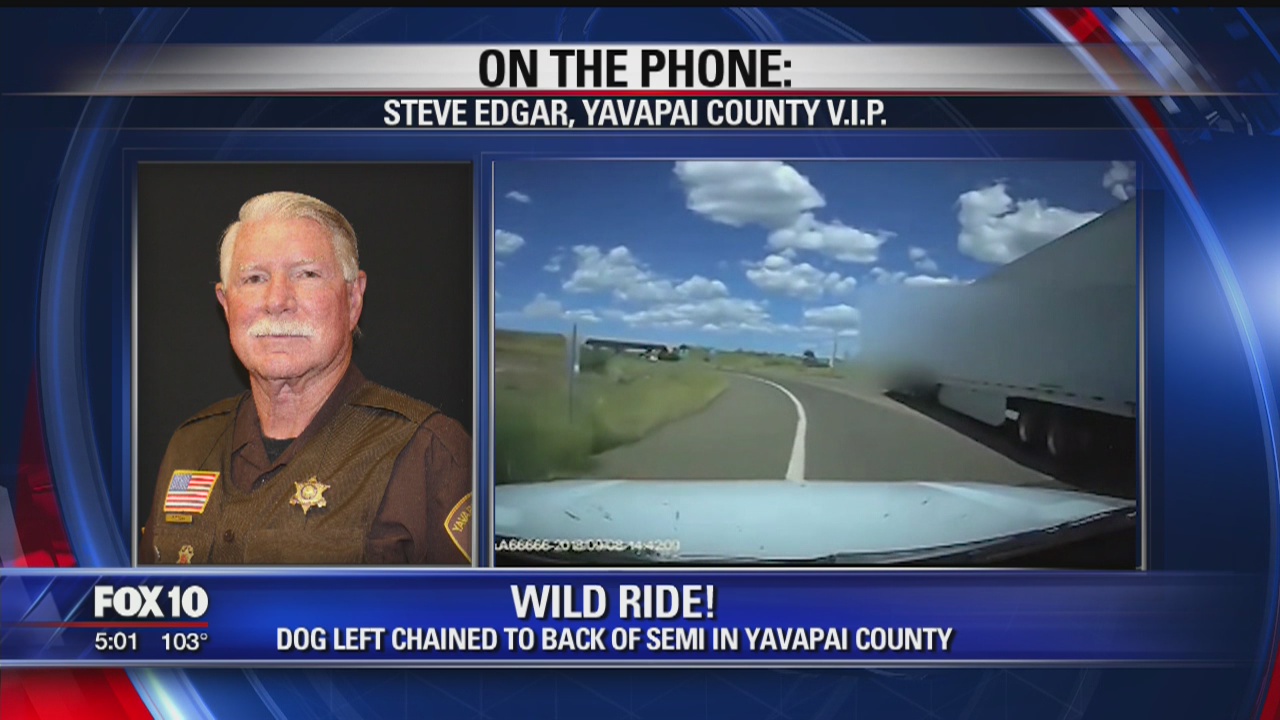 Volunteer rescues dog tied to a semi truck traveling near Interstate 40