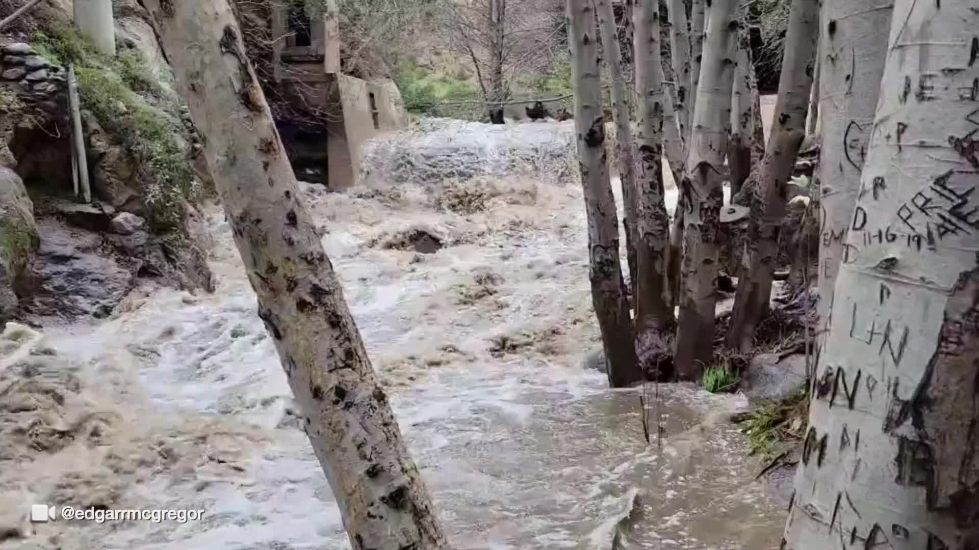 Heavy flooding in Pasadena's Eaton Canyon