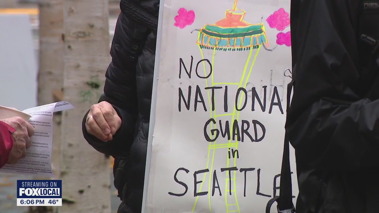 Protesters rally in Seattle against possible National Guard deployment