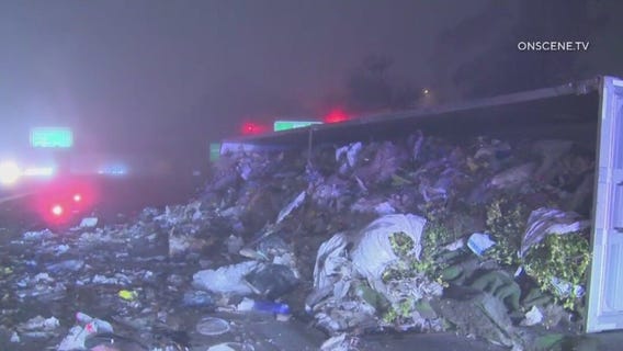 Big rig overturns on 405 Freeway