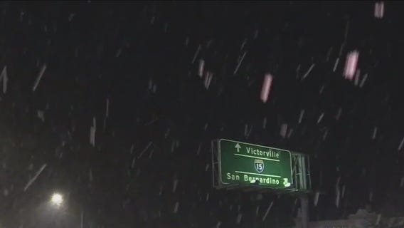 Snow showers blanket Cajon Pass