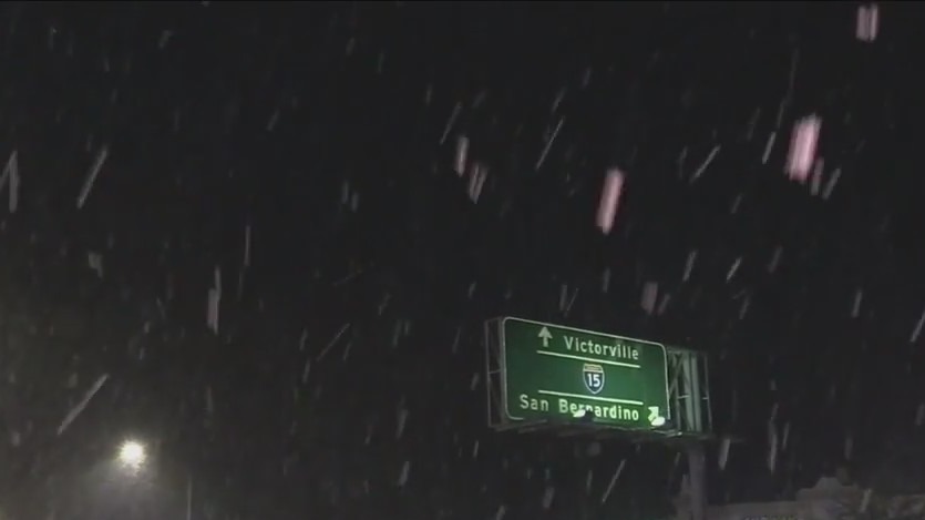 Snow showers blanket Cajon Pass
