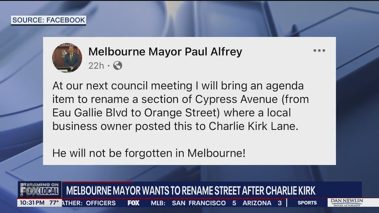 Melbourne Mayor wants to name street after Charlie Kirk